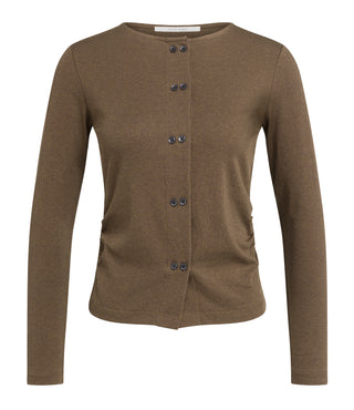 Jersey Cardigan with double row of buttons in Teak Brown