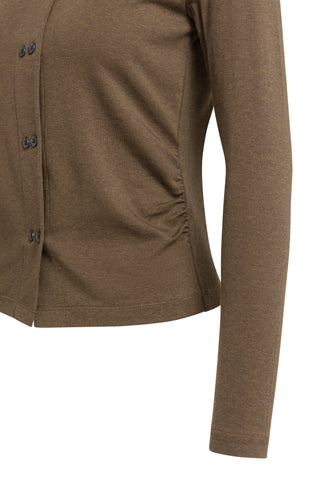 Jersey Cardigan with double row of buttons in Teak Brown
