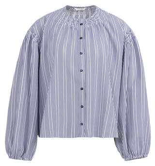Striped Blouse with Shirring Detail in Navy & White
