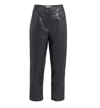 Faux Leather Trousers with Seam Detail in Hole Black