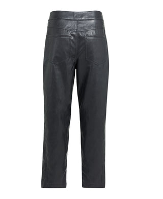 Faux Leather Trousers with Seam Detail in Hole Black