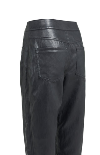 Faux Leather Trousers with Seam Detail in Hole Black