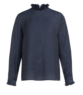 Longsleeve Top with Ruffles in Black Cat Dessin