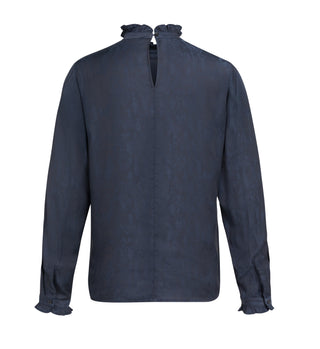 Longsleeve Top with Ruffles in Black Cat Dessin