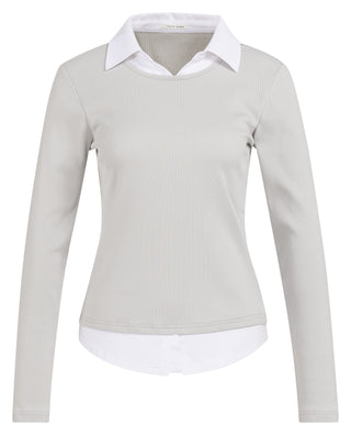 Faux Double Layer Top with Blouse in Grey Blue