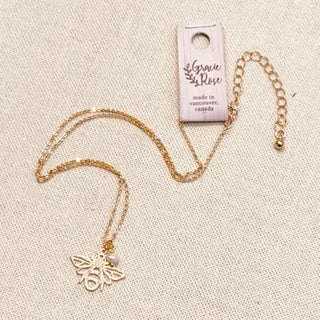 Textured Brass Bee Charm Gold Necklace