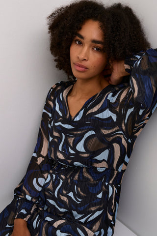 Margo Dress in Navy/Grey Abstract Print