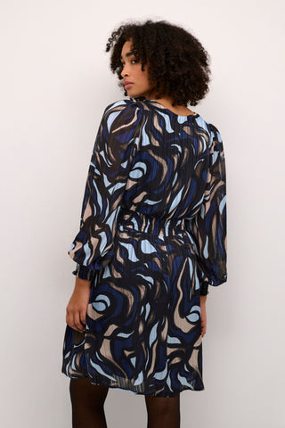 Margo Dress in Navy/Grey Abstract Print