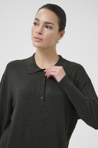 Lizza Polo Knit Dress Dark Grey Melange