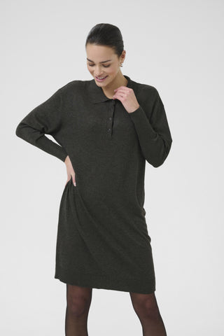 Lizza Polo Knit Dress Dark Grey Melange