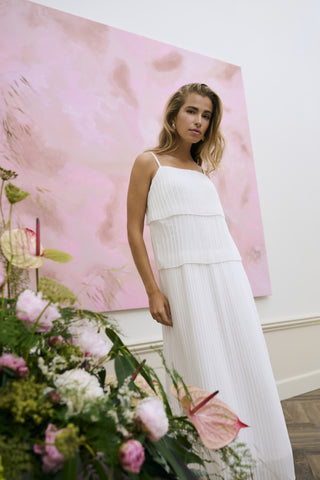 Kiera Plisse Dress in Chalk