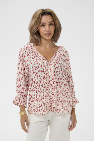 Bellis Frill Blouse in Red Floral