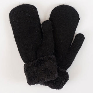 Sherpa Lined Knit Mittens in Black