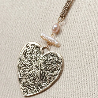 Keshi Pearl Large Heart Pendant Necklace