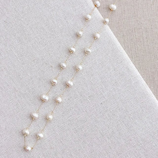 Gold Freshwater Pearl Beaded Link Chain Short Necklace