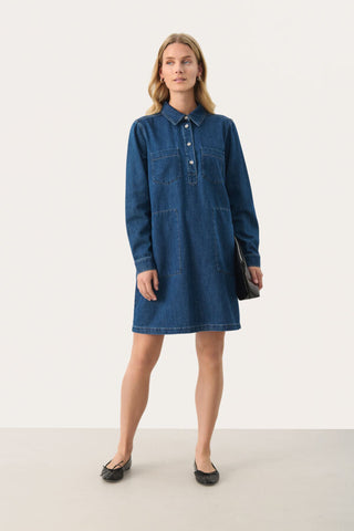 Stine Dress in Medium Blue Denim