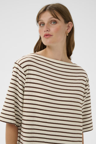 Ingina Boatneck Dress in White & Cappuccino