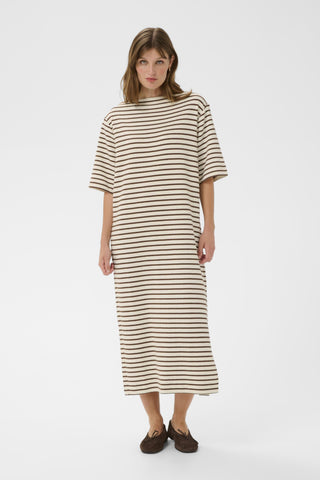 Ingina Boatneck Dress in White & Cappuccino