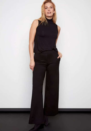 Audrey Solid Ponte Wide-leg Pant in Black