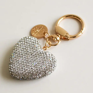 Rhinestone Heart Bag/Key Charm - Silver