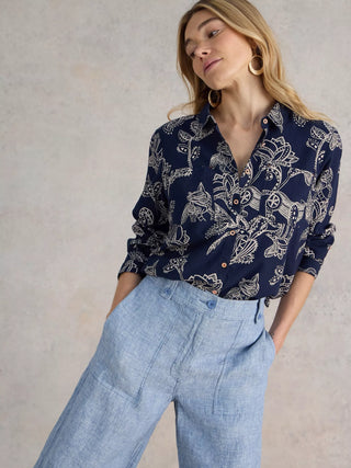 Sophie Organic Cotton Shirt in Navy Print