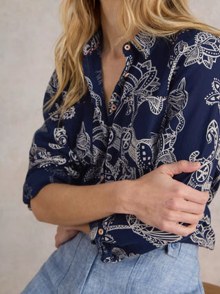 Sophie Organic Cotton Shirt in Navy Print