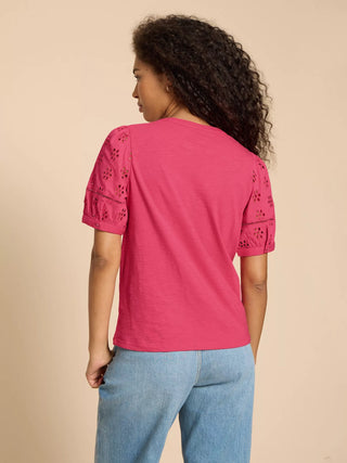 Bella Broderie Mix Top in Mid Pink
