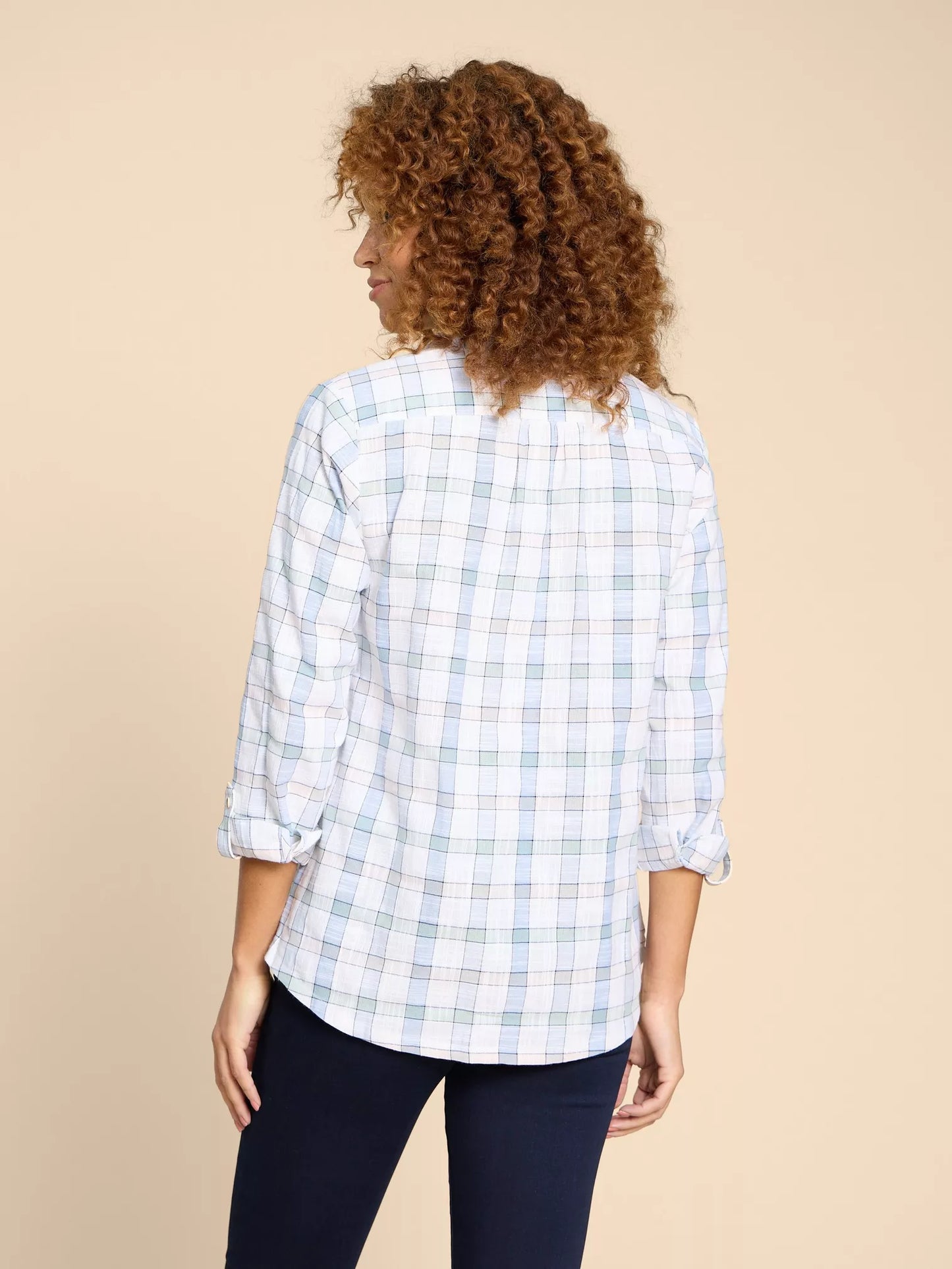 Sophie Organic Check Shirt in Ivory Multi