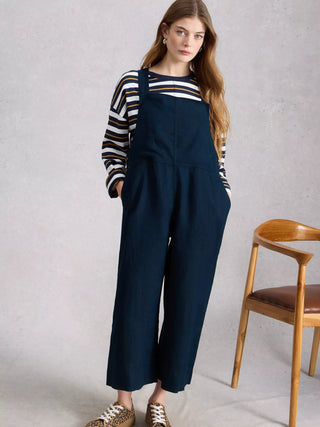 Vivian Linen Dungaree in Dark Navy