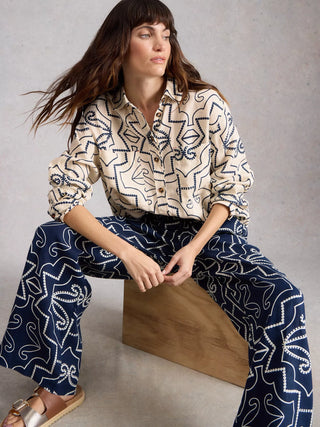 Lydia Linen Shirt in Ivory Print