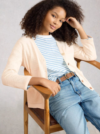 Nova Linen Blend Cardi in Natural White