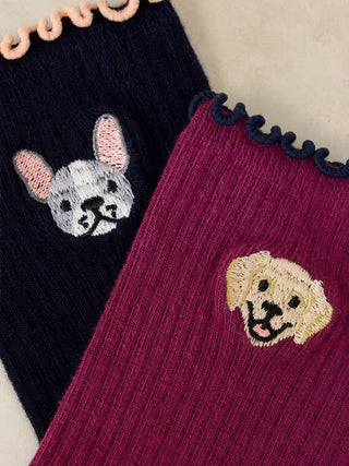 2PK Dog Embroidery Socks