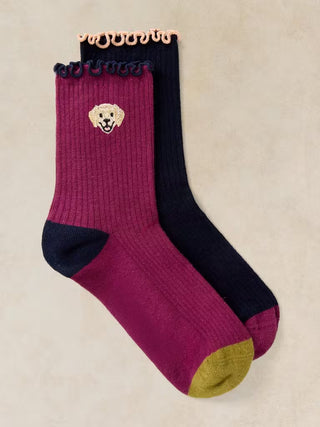 2PK Dog Embroidery Socks