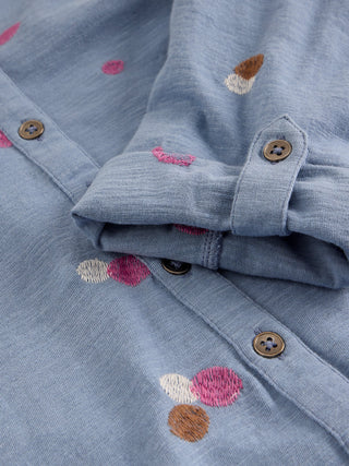 Annie Jersey Embroidered Shirt in Blue Multi