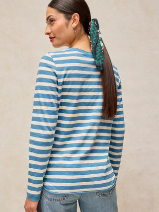 Clara Stripe Embroidered Tee in Ivory Multi