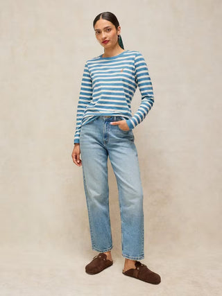 Clara Stripe Embroidered Tee in Ivory Multi