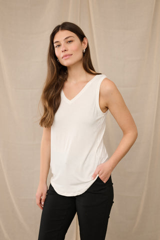 Poppy V-Neck Tank Top in Spring Gardenia