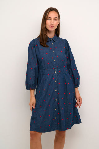 Michelle Short Dress in Blue with Red Hearts