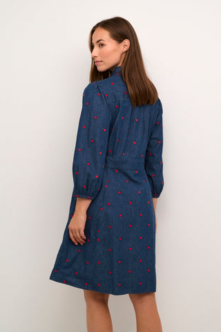 Michelle Short Dress in Blue with Red Hearts
