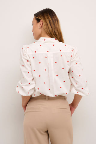 Homa Shirt in White with Red Hearts