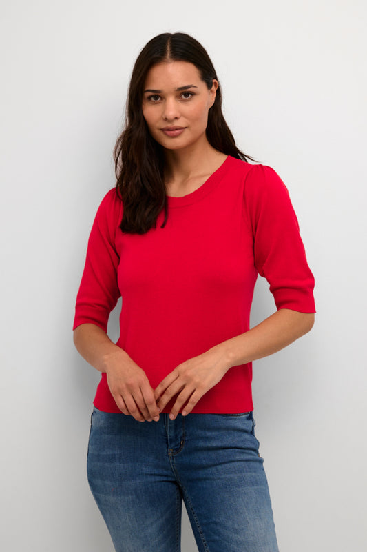 Annemarie Short Sleeve Oneck Sweater in Red Melange