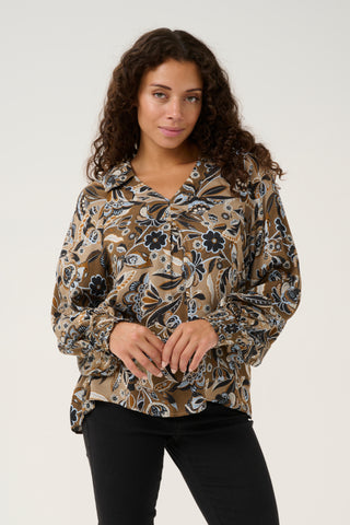 Ibi Dittemarie Longsleeve Blouse in Black Flower Foil