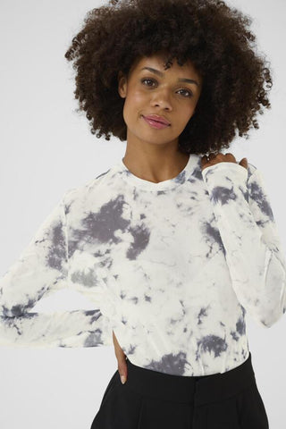 Gali Mesh Long Sleeve Shirt in Grey & White Marble