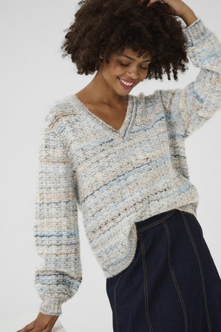 Marble V-Neck Pullover in Blue/Grey Mix