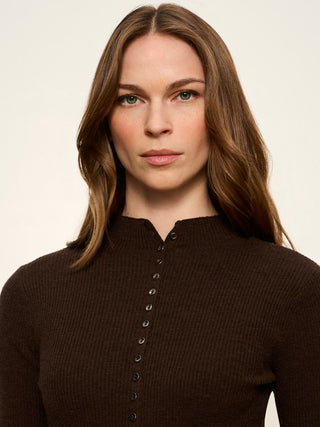 High Neck Rib Cardigan in Espresso