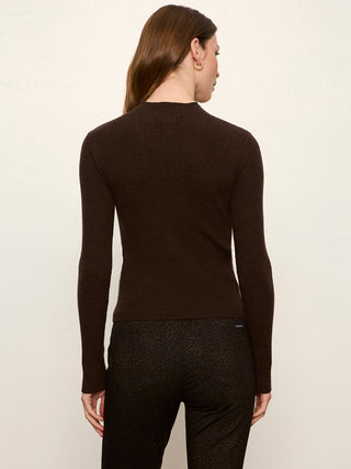 High Neck Rib Cardigan in Espresso