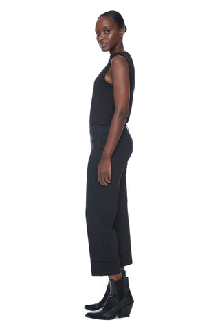 Straight Leg Crop Pants with Wide Cuff in Black Stripe