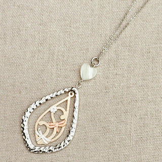 Dragonfly Mother of Pearl Teardrop Pendant Necklace