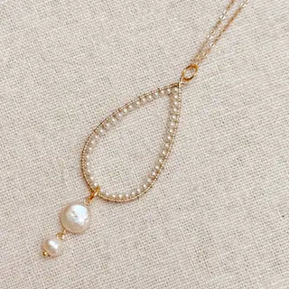 Gold Teardrop Freshwater Coin Pearl Necklace