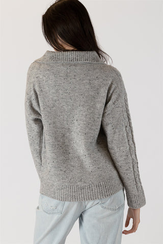 Alpine Fleck 3/4 Zip Ribbed Sweater in Light Grey